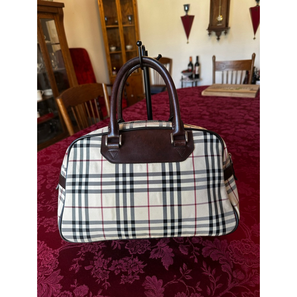 Burberry Brown Leather & Beige Plaid Satchel - Picture 4 of 13